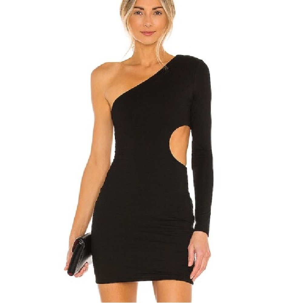superdown katia cut out dress Black One-Shoulder mini stretch Revolve L